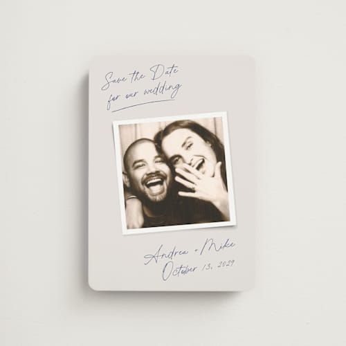 This is a mist save the date magnets with standard by Side Note Design called candid ink printing on magnet paper in magnet