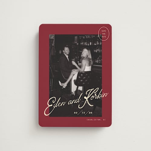 This is a campari save the date magnets with standard by Susan Zinader called cocktail hour printing on magnet paper in magnet