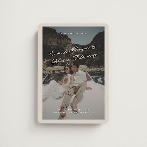 This is a yachting save the date magnets with standard by Design Lotus called where our story begins printing on magnet paper in magnet