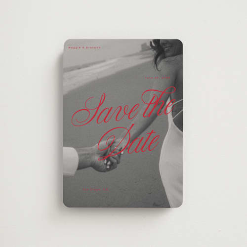 This is a crimson save the date magnets with standard by Vera Lim called poster. printing on magnet paper in magnet