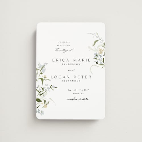 This is a lily save the date magnets with standard by Everett Paper Goods called fleur printing on magnet paper in magnet