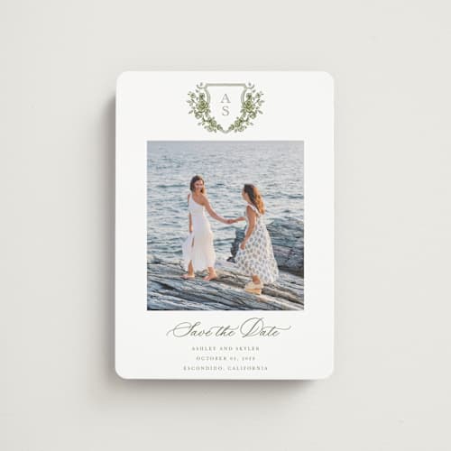 This is a moss save the date magnets with standard by Cass Loh called watercolor flowers crest printing on magnet paper in magnet