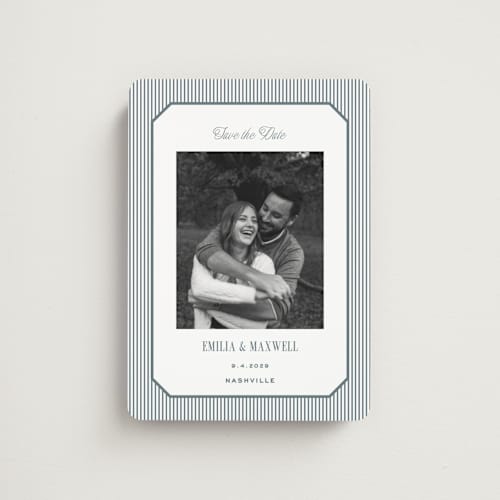 This is a capri save the date magnets with standard by Emily Betts called modern stripes printing on magnet paper in magnet