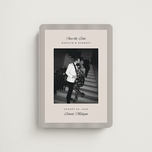 This is a noir save the date magnets with standard by Pixel and Hank called linea printing on magnet paper in magnet