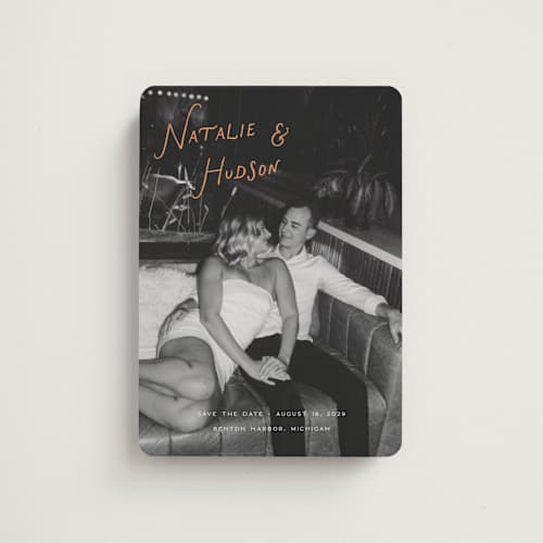 This is a nectar save the date magnets with standard by Pixel and Hank called lovers printing on magnet paper in magnet