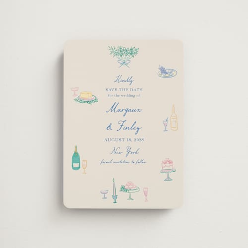 This is a pastel save the date magnets with standard by Elly called dining printing on magnet paper in magnet