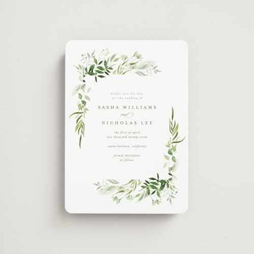 This is a garden save the date magnets with standard by Leah Bisch called verdure printing on magnet paper in magnet