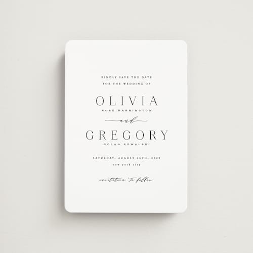 This is a lily save the date magnets with standard by Hooray Creative called classy type printing on magnet paper in magnet