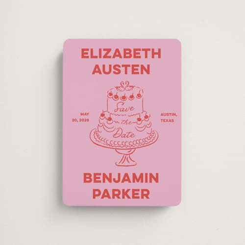 This is a cherry save the date magnets with standard by Helena Vitto called the cake printing on magnet paper in magnet