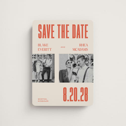 This is a sunset save the date magnets with standard by Rachel Cassel called poster printing on magnet paper in magnet