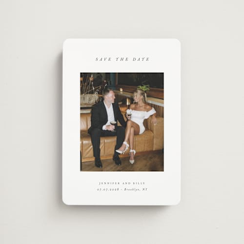 This is a chantilly save the date magnets with standard by Pippa Shaw called espresso printing on magnet paper in magnet