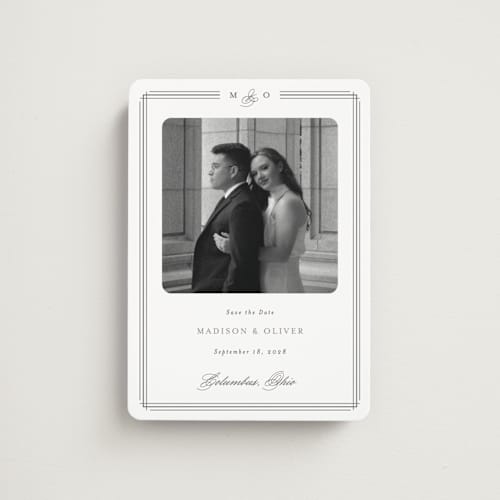 This is a cobblestone save the date magnets with standard by Emily Betts called lines printing on magnet paper in magnet