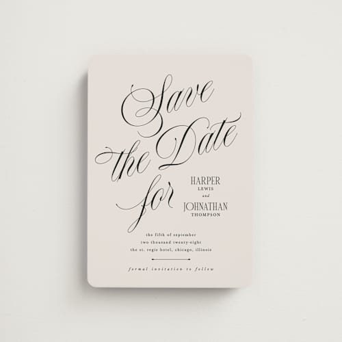 This is a linen save the date magnets with standard by Kate Ahn called mirin printing on magnet paper in magnet