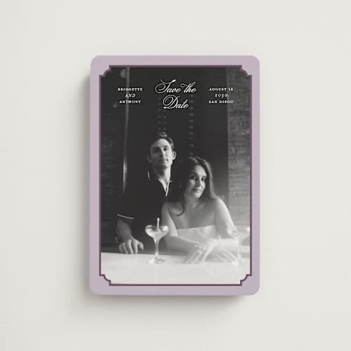 This is a lilac save the date magnets with standard by Heather Schertzer called notched printing on magnet paper in magnet