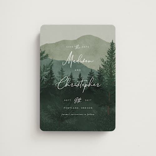 This is a jade save the date magnets with standard by Elly called the forest printing on magnet paper in magnet