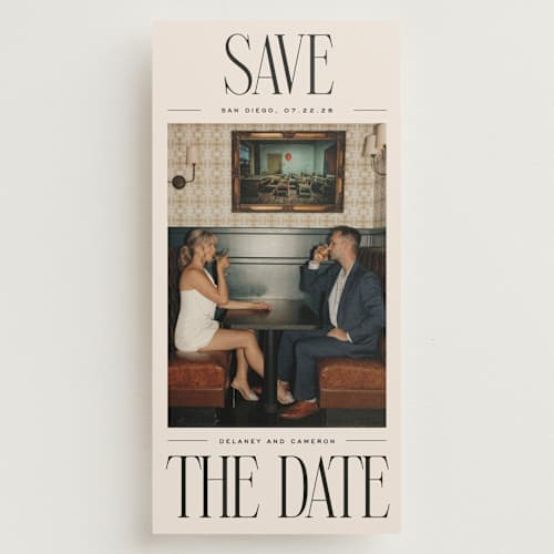 This is a ink save the date with standard by Ekko Studio called elongated printing on recycled smooth signature in tall