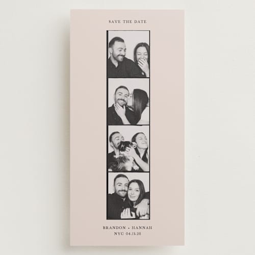 This is a sand save the date with standard by Chelsea Petaja called photo booth printing on recycled smooth signature in tall