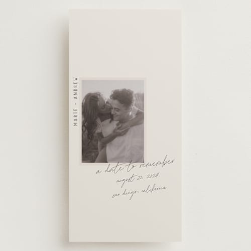 This is a truffle save the date with standard by Vera Lim called offset printing on recycled smooth signature in tall