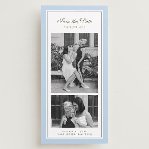 This is a sky save the date with standard by Wildfield Paper Co called sage printing on recycled smooth signature in tall