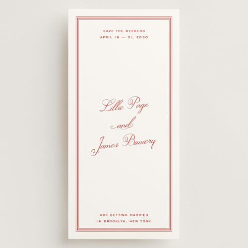 This is a pomodoro save the date with standard by Megan Davis called coppola printing on signature in tall