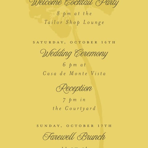 This is a island citrus ceremony reception essentials with standard by Morgan Kendall called bloom printing on signature in 4x9