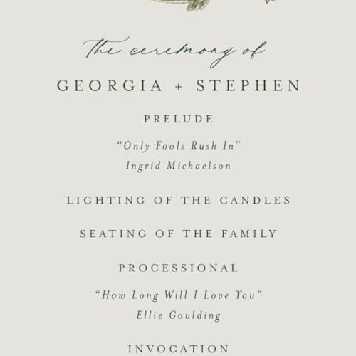 This is a bluebell unique wedding programs with foil pressed by Jen Owens called grandeur printing on signature in standard