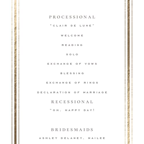 This is a chantilly unique wedding programs with foil pressed by Wildfield Paper Co called hampton printing on signature in standard