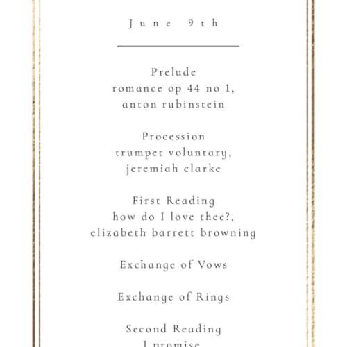 This is a cloud unique wedding programs with foil pressed by Nicole Walsh called lustre printing on signature in 4x9