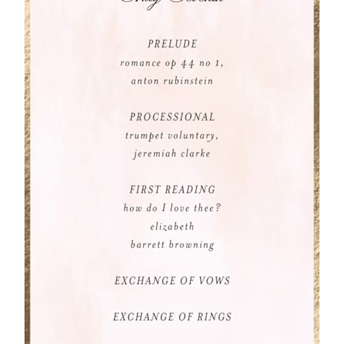 This is a peony unique wedding programs with foil pressed by Susan Moyal called embrace printing on signature in standard