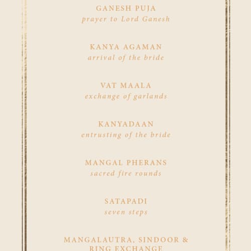 This is a ochre unique wedding programs with foil pressed by Hannah Bowman called marigold printing on signature in standard