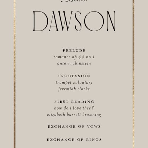 This is a champagne unique wedding programs with foil pressed by Kristin Oliversen called luxe lines printing on signature in standard