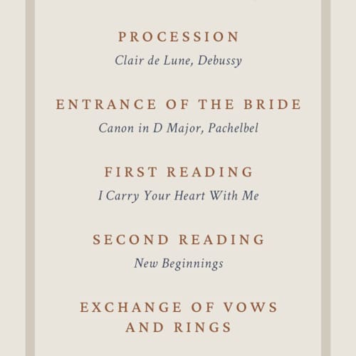 This is a midnight unique wedding programs with foil pressed by Sam Dubeau called equestrian printing on signature in standard