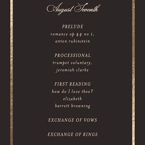 This is a blush unique wedding programs with foil pressed by Susan Moyal called flouriishing printing on signature in standard