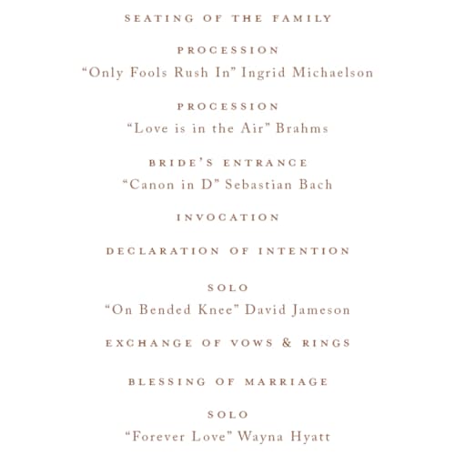 This is a rose unique wedding programs with foil pressed by chocomocacino called fleur-de-sel printing on signature in standard