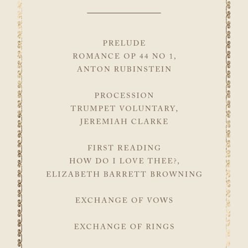 This is a champagne unique wedding programs with foil pressed by Deynaaz Daraei called ahlum printing on signature in standard