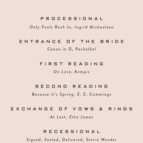 This is a blush unique wedding programs with foil pressed by Laura Hamm called tropical getaway printing on signature in standard