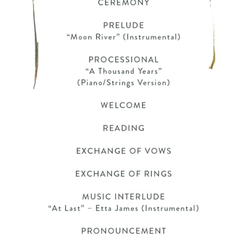 This is a garden green unique wedding programs with foil pressed by Lucrecia Caporale called coastal bloom printing on signature in standard
