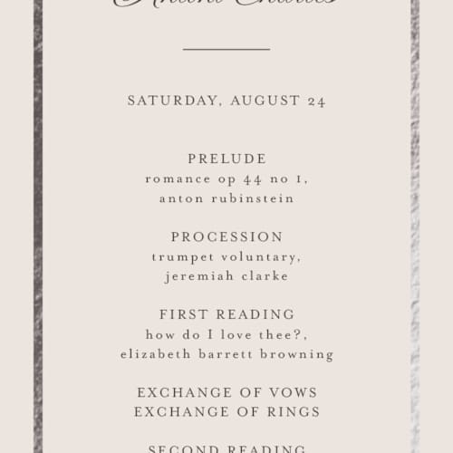 This is a antique unique wedding programs with foil pressed by Nicole Walsh called tux printing on signature in standard