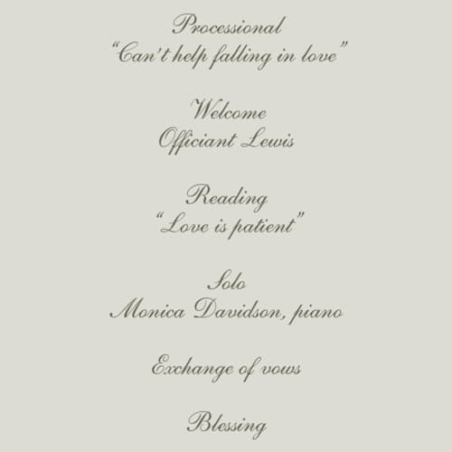 This is a fog unique wedding programs with foil pressed by Baumbirdy called pearls printing on signature in standard