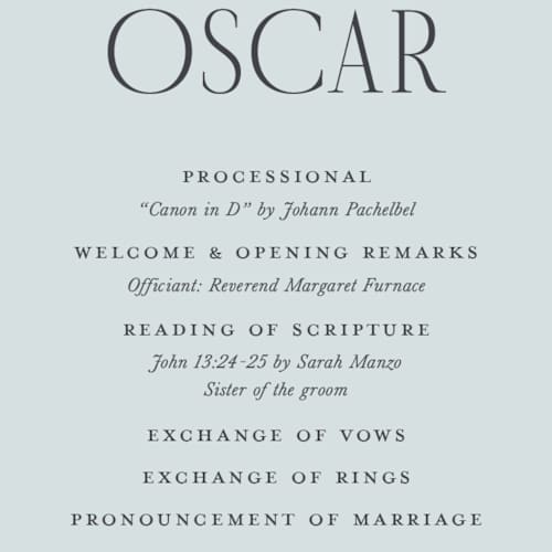 This is a mist unique wedding programs with foil pressed by Laura Hankins called enchanted printing on signature in 4x9