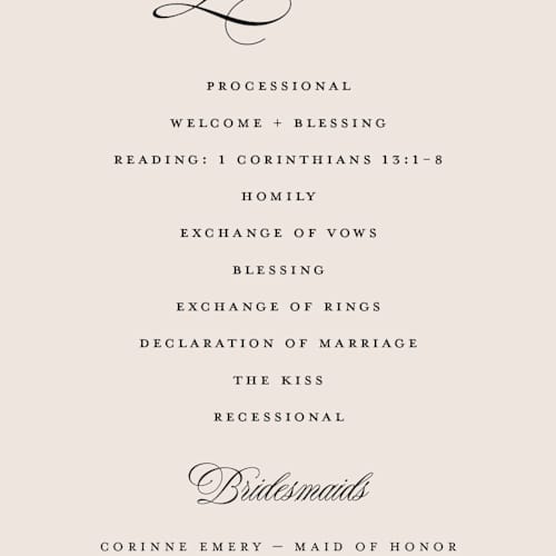 This is a ivory unique wedding programs with standard by Paper Raven Co. called vintage romance printing on signature in standard