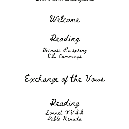 This is a nero unique wedding programs with standard by Helena Vitto called amore mio printing on signature in standard