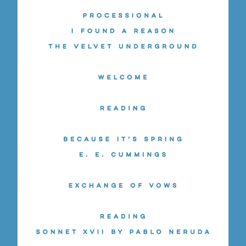 This is a cerulean unique wedding programs with standard by Kristie Kern called the emma printing on signature in standard