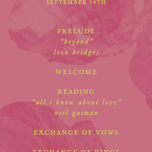 This is a flamingo unique wedding programs with standard by Morgan Kendall called maximalist poppies printing on signature in standard