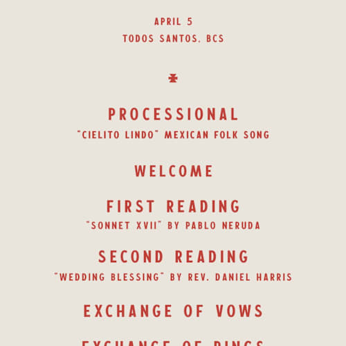 This is a sierra unique wedding programs with standard by Ani Somi called coyota printing on signature in standard