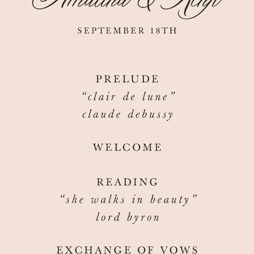 This is a almond unique wedding programs with standard by Morgan Kendall called arboretum printing on signature in standard