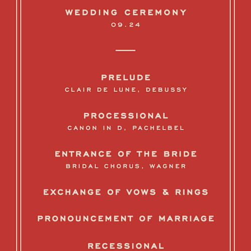 This is a cherry unique wedding programs with standard by Ellen Schlegelmilch called cherry printing on signature in standard