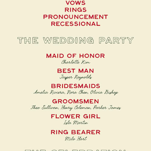 This is a pizzeria unique wedding programs with standard by Ani Somi called trattoria printing on signature in standard