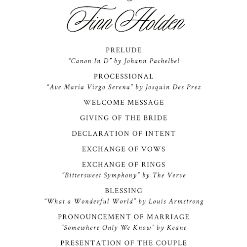 This is a linen unique wedding programs with standard by Cindy Reynolds called sophistique printing on signature in 4x9