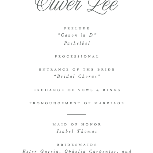 This is a graphite unique wedding programs with standard by Leah Bisch called beautiful day printing on signature in 4x9